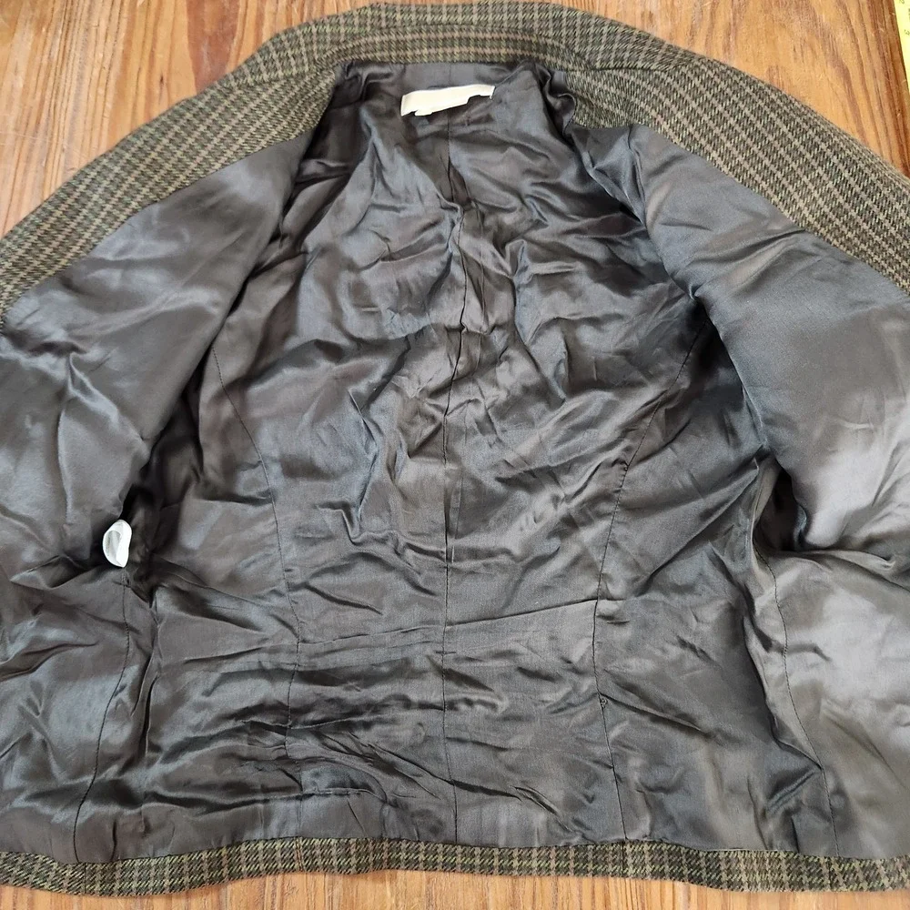 Michael Kors Made in Italy Green Houndstooth Virgin Wool Blazer Jacket Size‎ 10